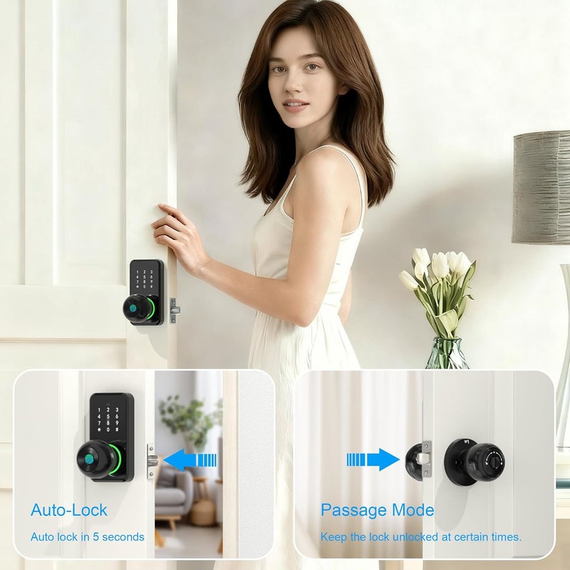 Linkthai Smart Door Lock with Knob, Keyless Entry Fingerprint Lock with Touchscreen Keypad, Electronic Knob Digital Lock for Front Door, Easy Installation - Image 5